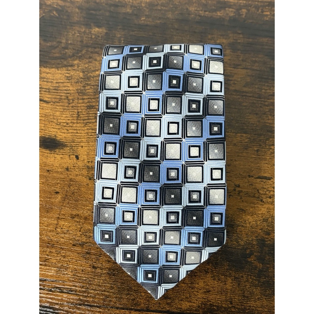 Croft & Barrow Men's 58" Neck Tie Blues & Grays Diagonal Squares Geometric